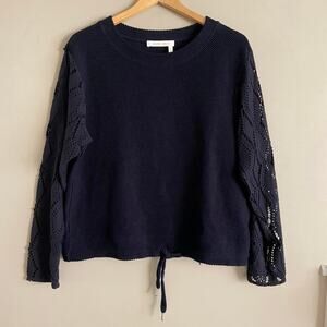 SeeByChloe Navy Blue Eyelet Sleeve Sweater Top Drawstring Size Large